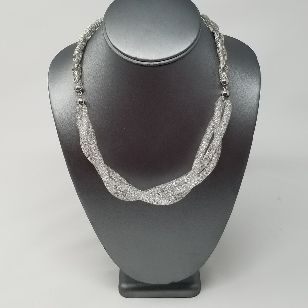 Silver Tone Mesh Necklace with Stardust Crystals